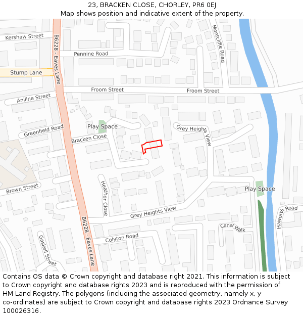 23, BRACKEN CLOSE, CHORLEY, PR6 0EJ: Location map and indicative extent of plot