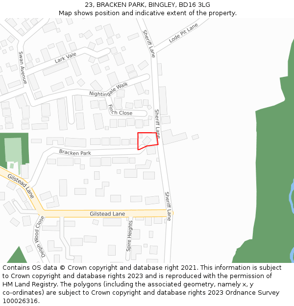 23, BRACKEN PARK, BINGLEY, BD16 3LG: Location map and indicative extent of plot