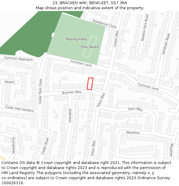 23, BRACKEN WAY, BENFLEET, SS7 3RA: Location map and indicative extent of plot