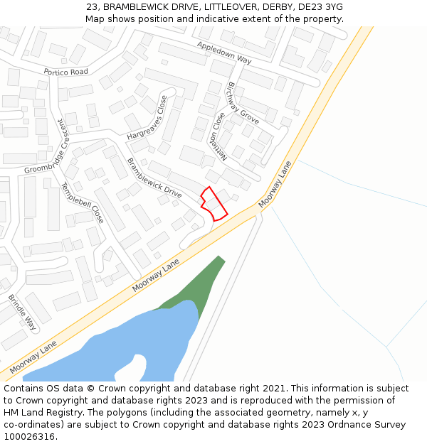 23, BRAMBLEWICK DRIVE, LITTLEOVER, DERBY, DE23 3YG: Location map and indicative extent of plot