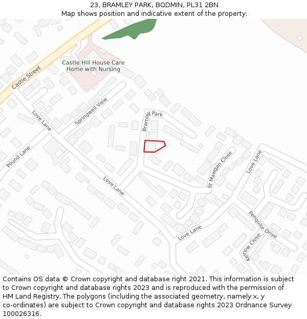 23, BRAMLEY PARK, BODMIN, PL31 2BN: Location map and indicative extent of plot