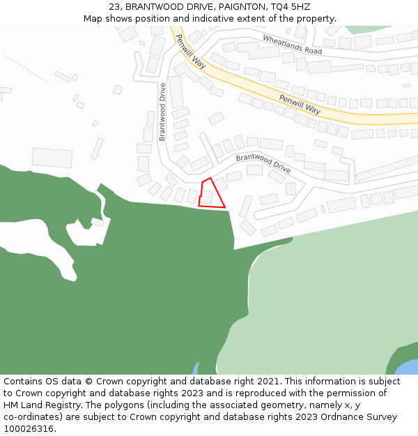 23, BRANTWOOD DRIVE, PAIGNTON, TQ4 5HZ: Location map and indicative extent of plot