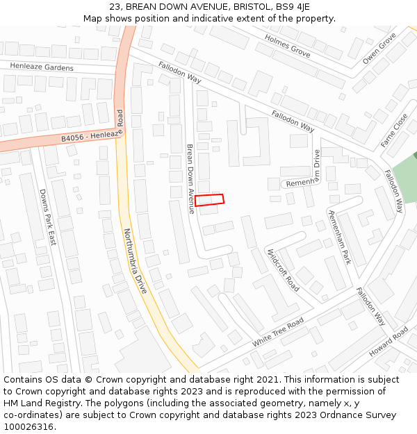 23, BREAN DOWN AVENUE, BRISTOL, BS9 4JE: Location map and indicative extent of plot