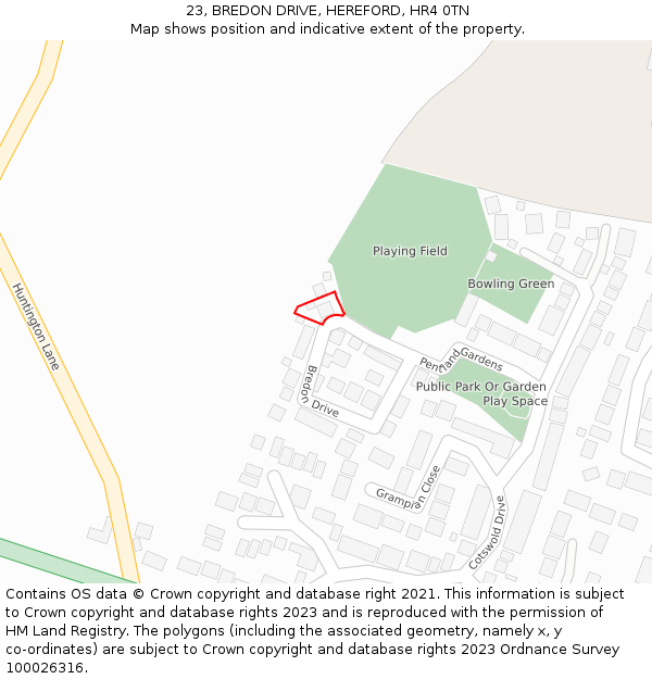 23, BREDON DRIVE, HEREFORD, HR4 0TN: Location map and indicative extent of plot