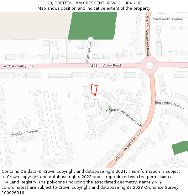 23, BRETTENHAM CRESCENT, IPSWICH, IP4 2UB: Location map and indicative extent of plot