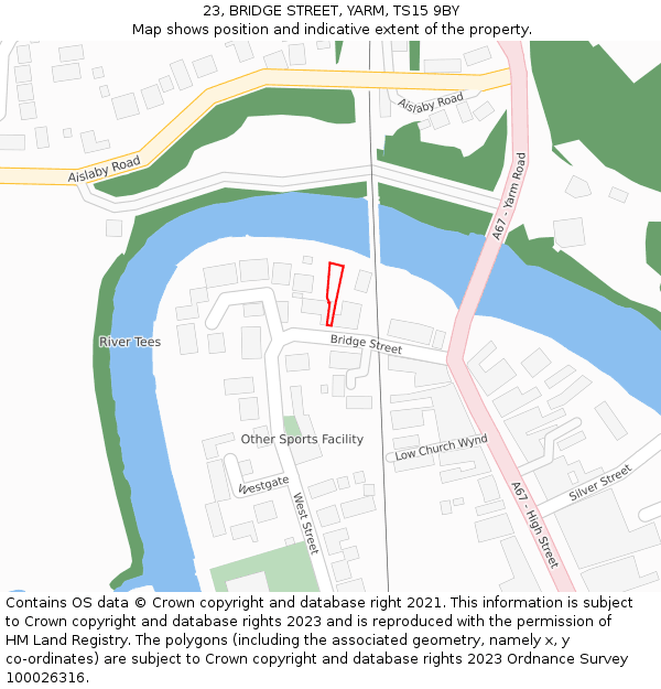23, BRIDGE STREET, YARM, TS15 9BY: Location map and indicative extent of plot