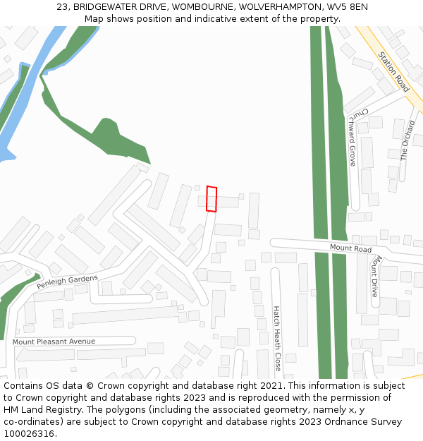 23, BRIDGEWATER DRIVE, WOMBOURNE, WOLVERHAMPTON, WV5 8EN: Location map and indicative extent of plot