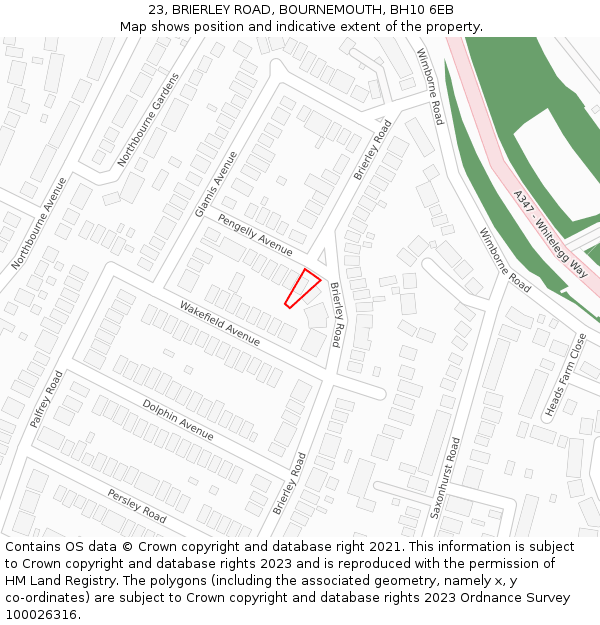 23, BRIERLEY ROAD, BOURNEMOUTH, BH10 6EB: Location map and indicative extent of plot
