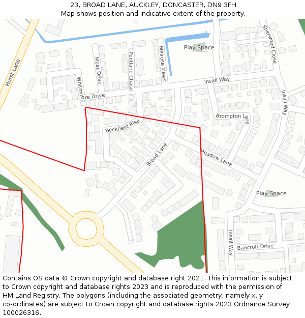 23, BROAD LANE, AUCKLEY, DONCASTER, DN9 3FH: Location map and indicative extent of plot