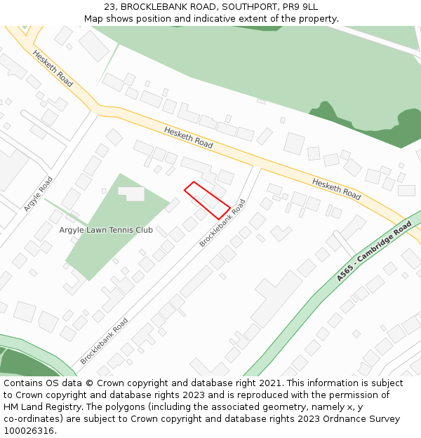 23, BROCKLEBANK ROAD, SOUTHPORT, PR9 9LL: Location map and indicative extent of plot