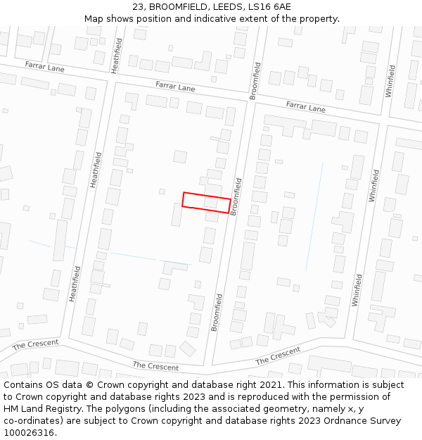 23, BROOMFIELD, LEEDS, LS16 6AE: Location map and indicative extent of plot