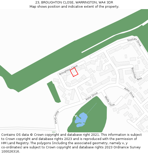 23, BROUGHTON CLOSE, WARRINGTON, WA4 3DR: Location map and indicative extent of plot