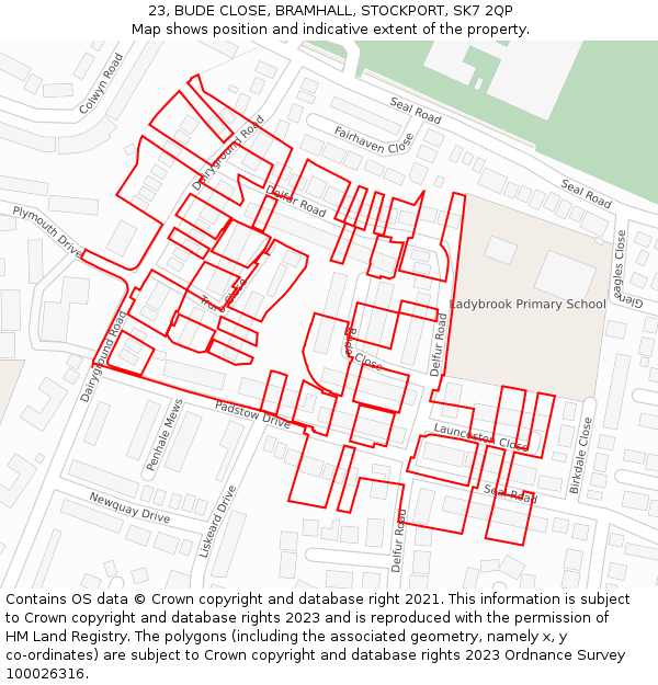 23, BUDE CLOSE, BRAMHALL, STOCKPORT, SK7 2QP: Location map and indicative extent of plot