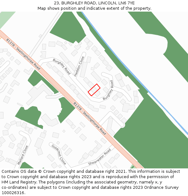 23, BURGHLEY ROAD, LINCOLN, LN6 7YE: Location map and indicative extent of plot