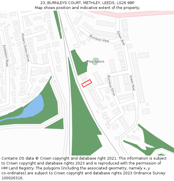 23, BURNLEYS COURT, METHLEY, LEEDS, LS26 9BP: Location map and indicative extent of plot