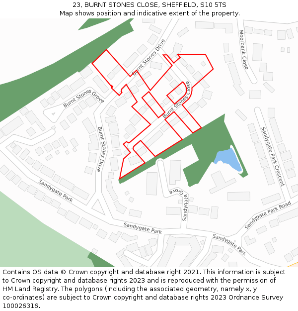 23, BURNT STONES CLOSE, SHEFFIELD, S10 5TS: Location map and indicative extent of plot