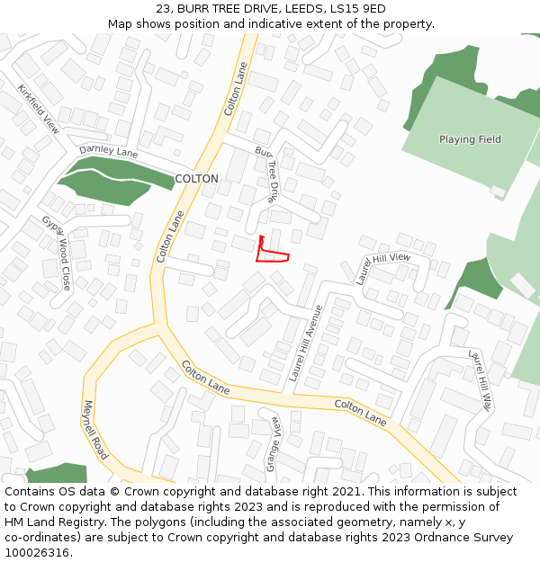 23, BURR TREE DRIVE, LEEDS, LS15 9ED: Location map and indicative extent of plot