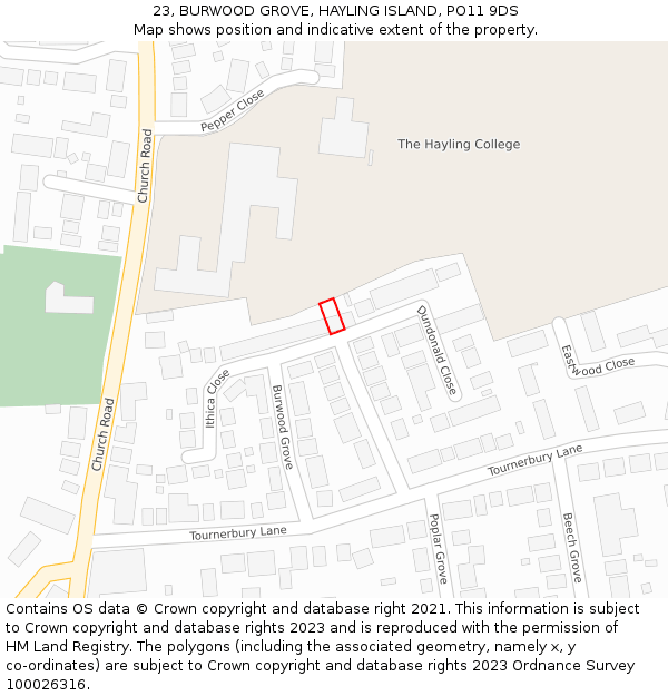 23, BURWOOD GROVE, HAYLING ISLAND, PO11 9DS: Location map and indicative extent of plot