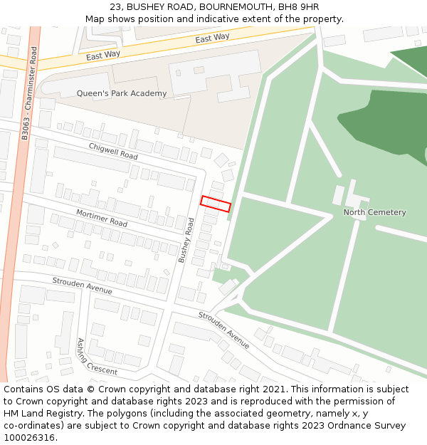 23, BUSHEY ROAD, BOURNEMOUTH, BH8 9HR: Location map and indicative extent of plot