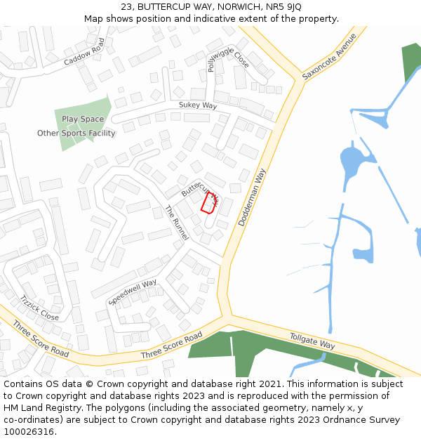23, BUTTERCUP WAY, NORWICH, NR5 9JQ: Location map and indicative extent of plot