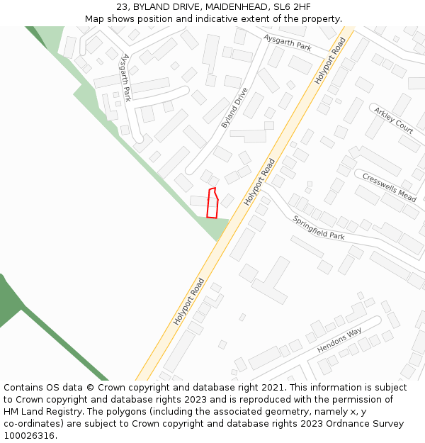 23, BYLAND DRIVE, MAIDENHEAD, SL6 2HF: Location map and indicative extent of plot