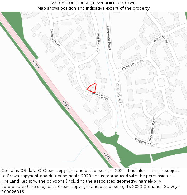 23, CALFORD DRIVE, HAVERHILL, CB9 7WH: Location map and indicative extent of plot