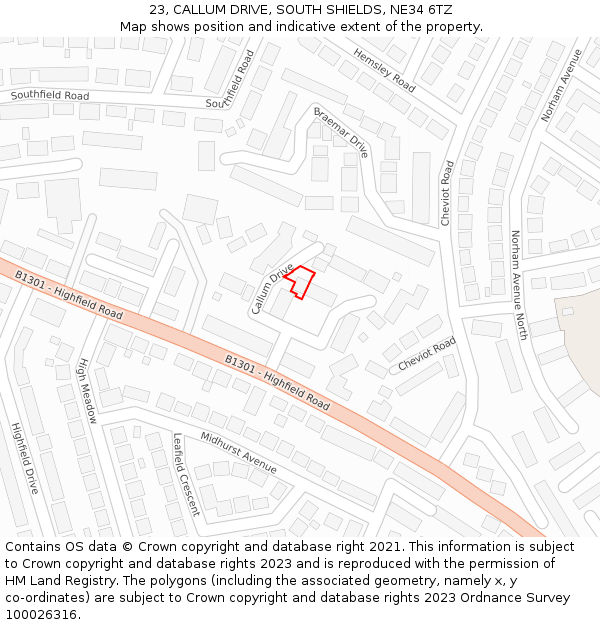 23, CALLUM DRIVE, SOUTH SHIELDS, NE34 6TZ: Location map and indicative extent of plot