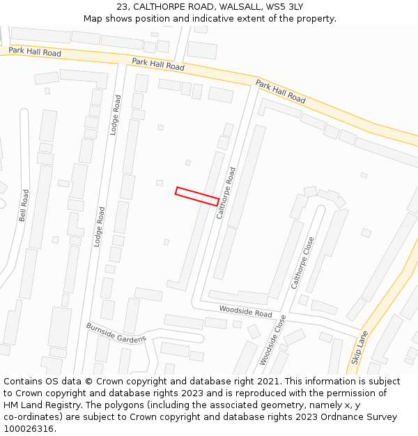 23, CALTHORPE ROAD, WALSALL, WS5 3LY: Location map and indicative extent of plot
