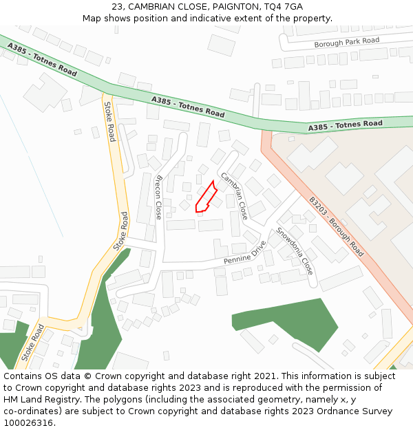 23, CAMBRIAN CLOSE, PAIGNTON, TQ4 7GA: Location map and indicative extent of plot