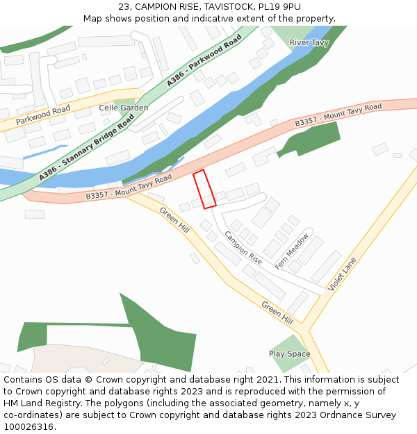 23, CAMPION RISE, TAVISTOCK, PL19 9PU: Location map and indicative extent of plot