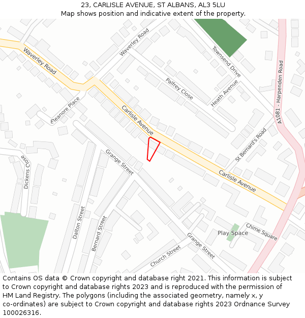 23, CARLISLE AVENUE, ST ALBANS, AL3 5LU: Location map and indicative extent of plot