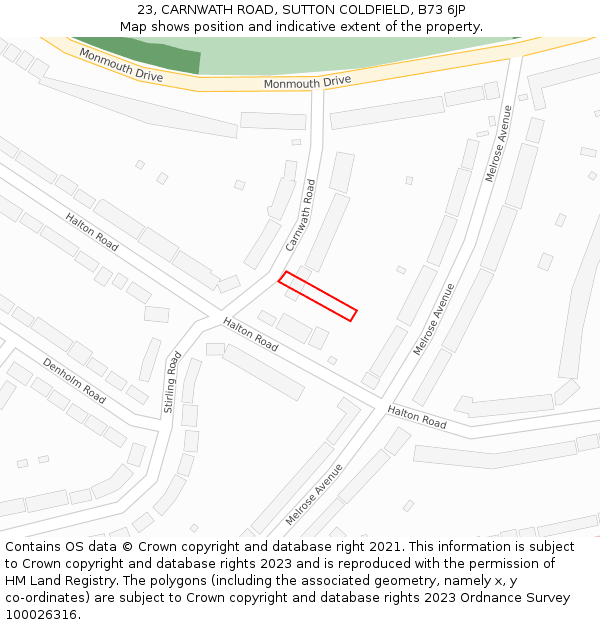 23, CARNWATH ROAD, SUTTON COLDFIELD, B73 6JP: Location map and indicative extent of plot