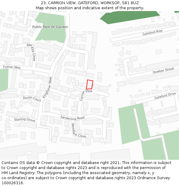 23, CARRION VIEW, GATEFORD, WORKSOP, S81 8UZ: Location map and indicative extent of plot