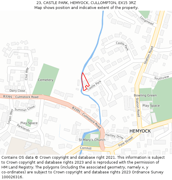 23, CASTLE PARK, HEMYOCK, CULLOMPTON, EX15 3RZ: Location map and indicative extent of plot