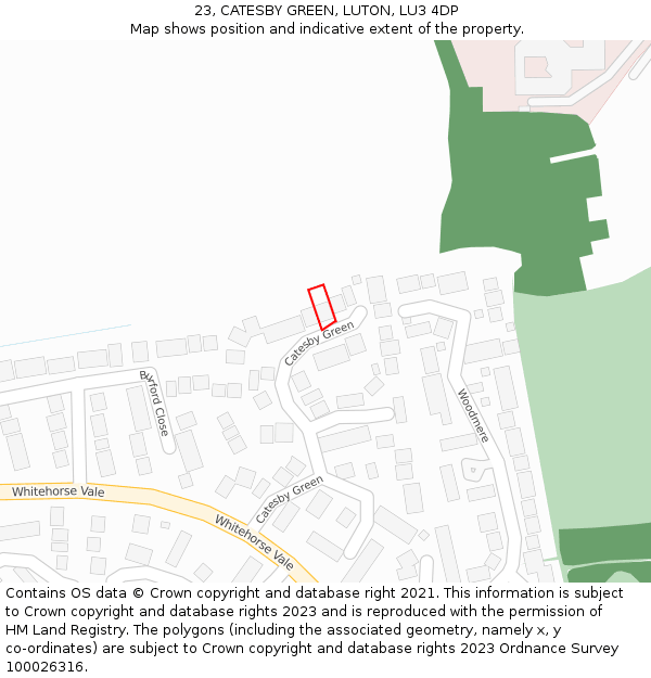 23, CATESBY GREEN, LUTON, LU3 4DP: Location map and indicative extent of plot
