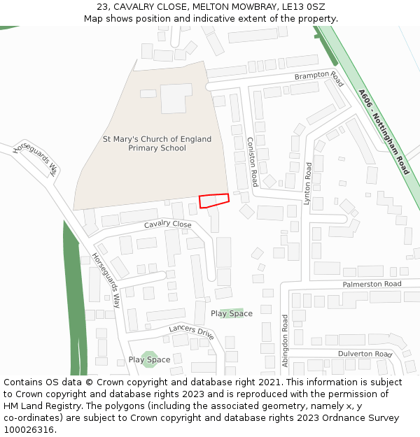 23, CAVALRY CLOSE, MELTON MOWBRAY, LE13 0SZ: Location map and indicative extent of plot