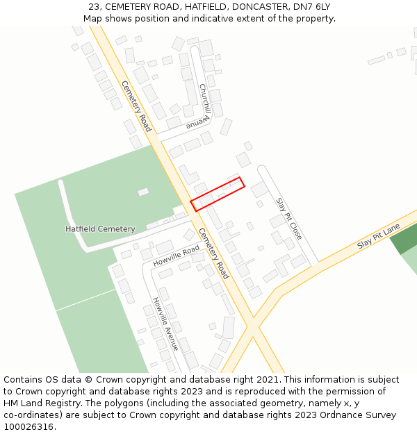 23, CEMETERY ROAD, HATFIELD, DONCASTER, DN7 6LY: Location map and indicative extent of plot