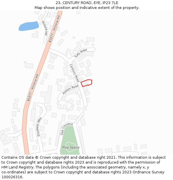 23, CENTURY ROAD, EYE, IP23 7LE: Location map and indicative extent of plot