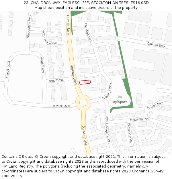 23, CHALDRON WAY, EAGLESCLIFFE, STOCKTON-ON-TEES, TS16 0SD: Location map and indicative extent of plot