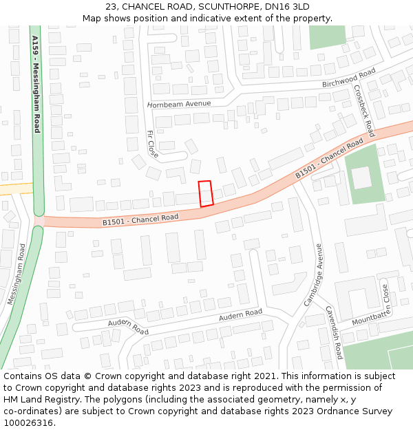 23, CHANCEL ROAD, SCUNTHORPE, DN16 3LD: Location map and indicative extent of plot