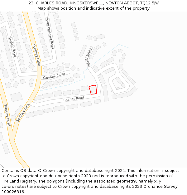 23, CHARLES ROAD, KINGSKERSWELL, NEWTON ABBOT, TQ12 5JW: Location map and indicative extent of plot