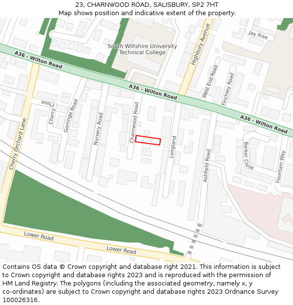 23, CHARNWOOD ROAD, SALISBURY, SP2 7HT: Location map and indicative extent of plot