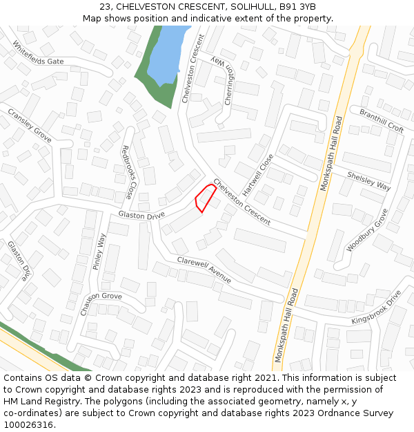 23, CHELVESTON CRESCENT, SOLIHULL, B91 3YB: Location map and indicative extent of plot