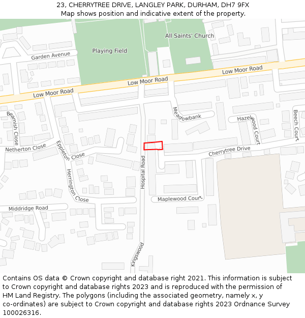 23, CHERRYTREE DRIVE, LANGLEY PARK, DURHAM, DH7 9FX: Location map and indicative extent of plot