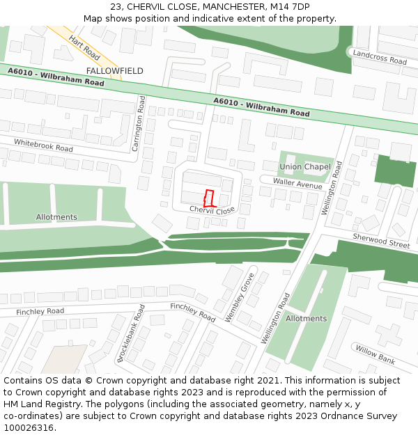 23, CHERVIL CLOSE, MANCHESTER, M14 7DP: Location map and indicative extent of plot