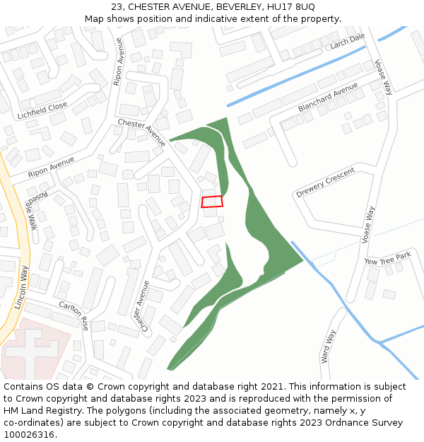23, CHESTER AVENUE, BEVERLEY, HU17 8UQ: Location map and indicative extent of plot