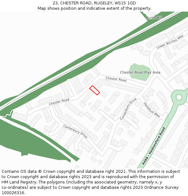 23, CHESTER ROAD, RUGELEY, WS15 1GD: Location map and indicative extent of plot