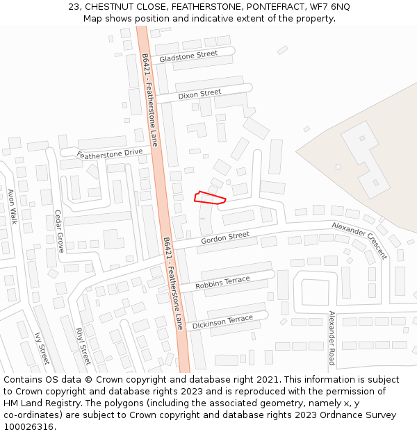 23, CHESTNUT CLOSE, FEATHERSTONE, PONTEFRACT, WF7 6NQ: Location map and indicative extent of plot