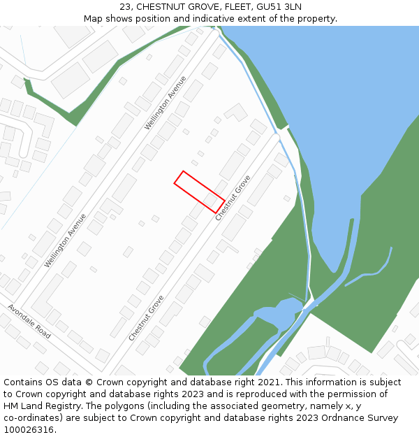 23, CHESTNUT GROVE, FLEET, GU51 3LN: Location map and indicative extent of plot