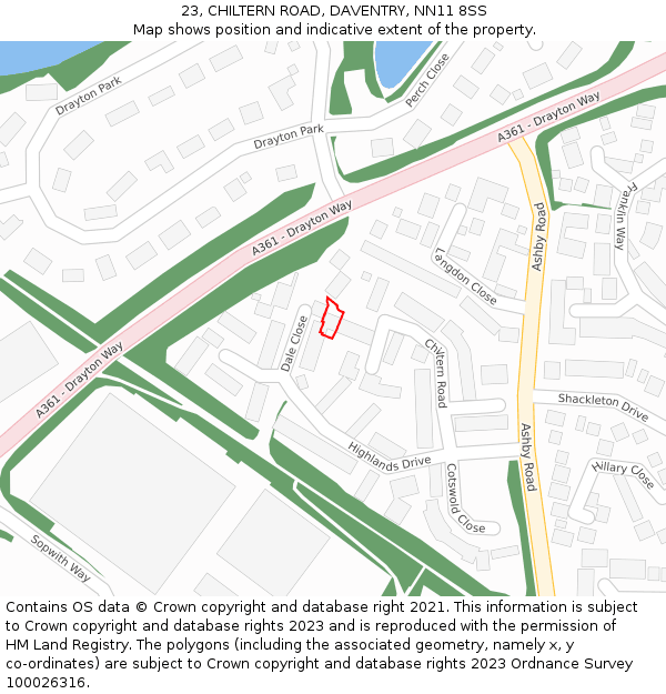23, CHILTERN ROAD, DAVENTRY, NN11 8SS: Location map and indicative extent of plot